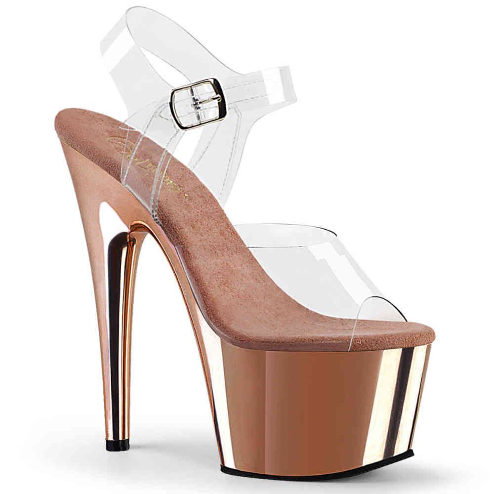 Pleaser - ADORE708 Sandale à bride à la cheville, Pole dance chaussures - Couleur or rose/Transparent Product image
